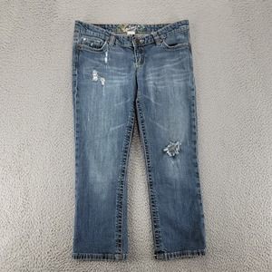 Garage Jeans Womens 9 Blue Denim Straight Leg Distressed Medium‎ Wash Casual